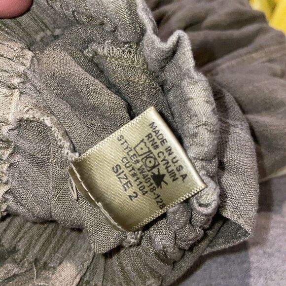 Cyn Jin Slub Cross Hatch Trousers Relaxed Womens Size 2 Stretch Waist Green - Picture 7 of 9